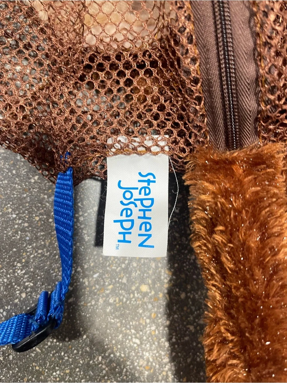 Stephen Joseph- Plush Monkey Backpack with Brown Mesh.